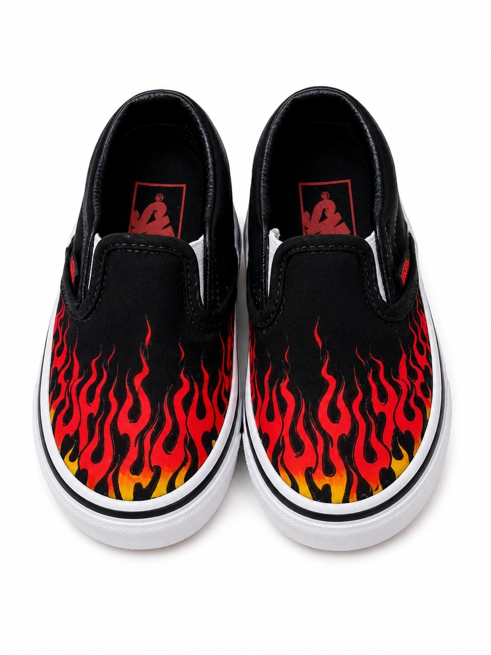 Vans Flame Slip-On Shoes Toddler Size 5.5 Black Red Flame Skate Sneakers